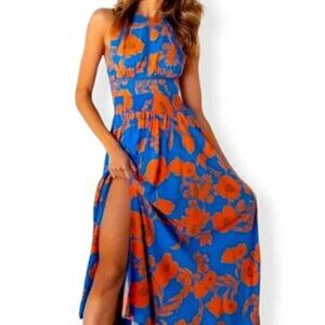 Abel The Label ( ATL) Charlie Blue & Orange Maxi Halter Dress Size Small